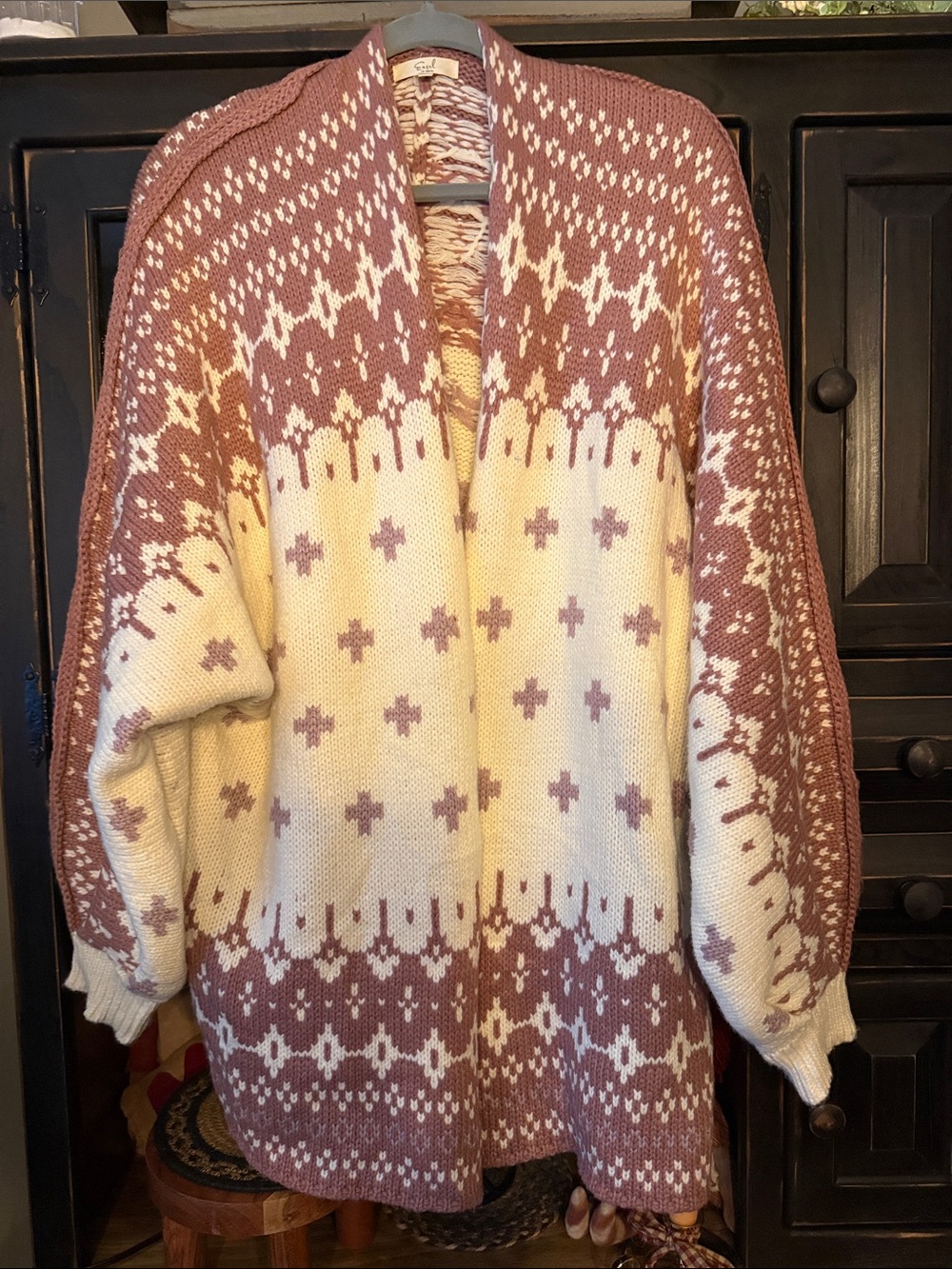 easel Cream and Mauve Fair Isle Open-Front Cardigan